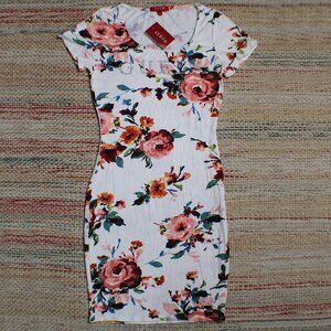 Guess White Floral Ribbed Mini Dress Size M WT